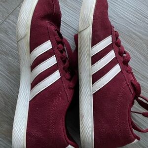 Adidas Burgundy Suede Sneakers with White Stripes